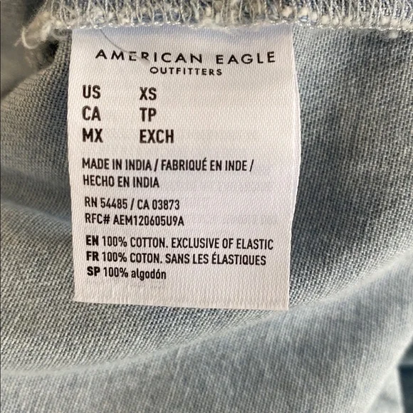 American Eagle Denim Romper | Ruffle Hem Smocked Waist Chambray Mini Romper XS - Picture 9 of 13